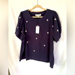 Chelsea & Theodore Navy Top with Pink Embroidery size 2X NWT